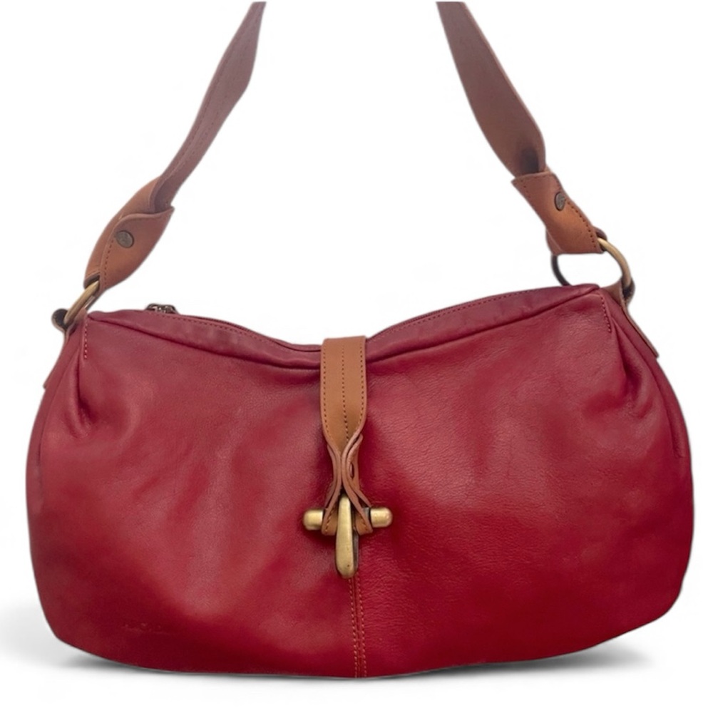 Arcadia Red Leather Shoulder Bag with Brown Strap